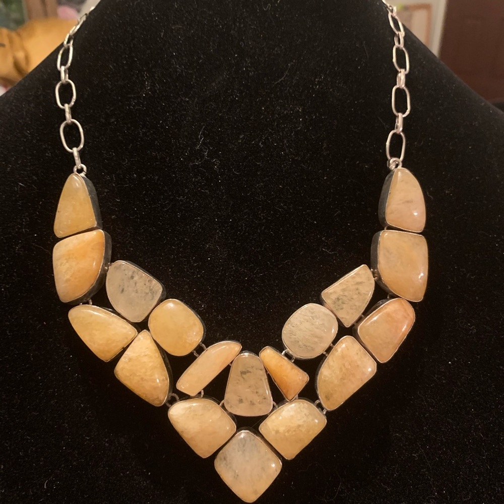 Jasper and silver statement necklace